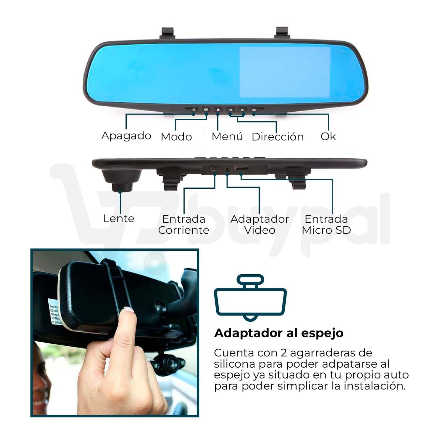 ESPEJO RETROVISOR CON DOBLE CAMARA